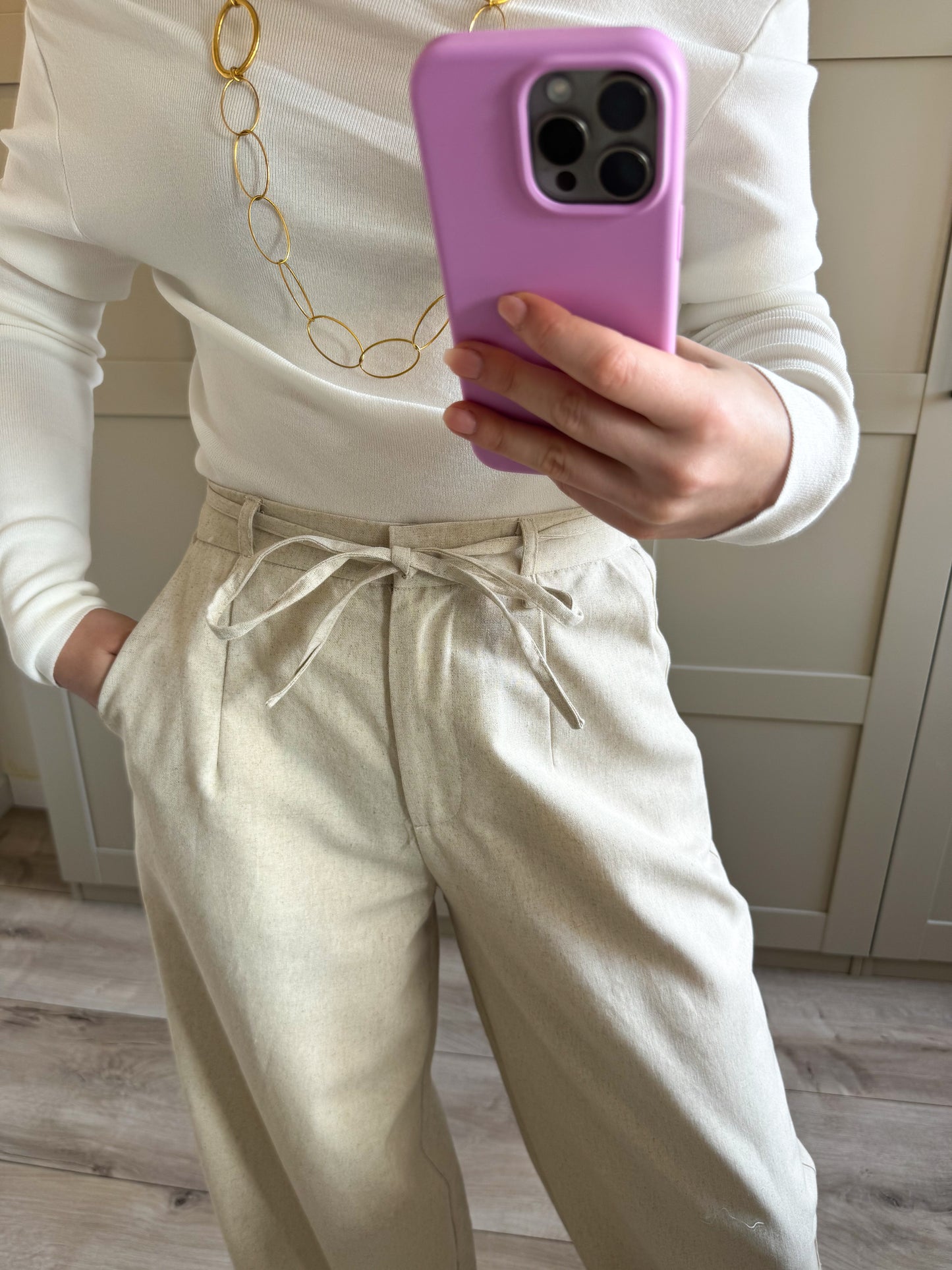 Pantalon | Sophie | Beige linnen look