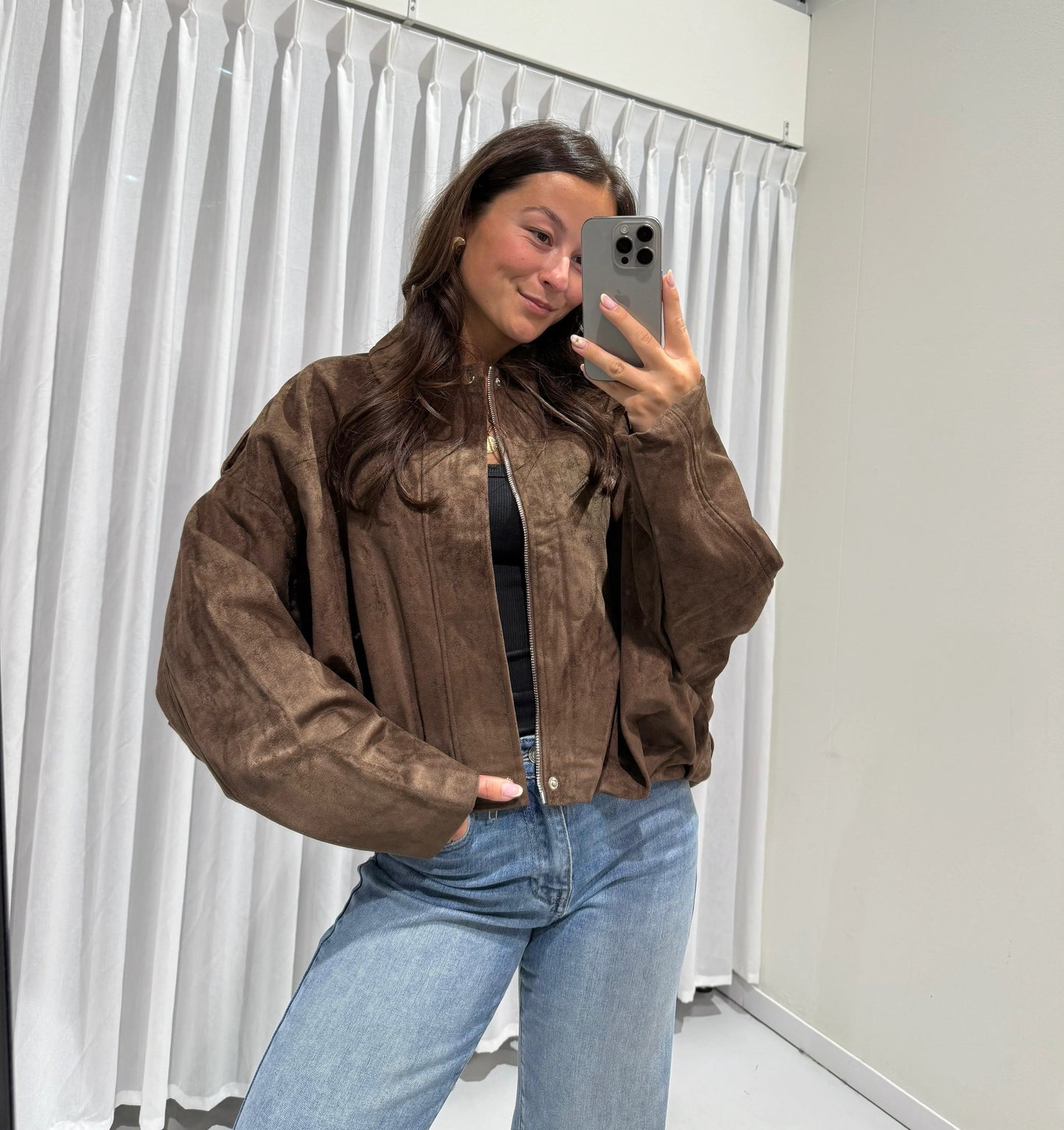 Suede oversized jacket | Nikky | Bruin