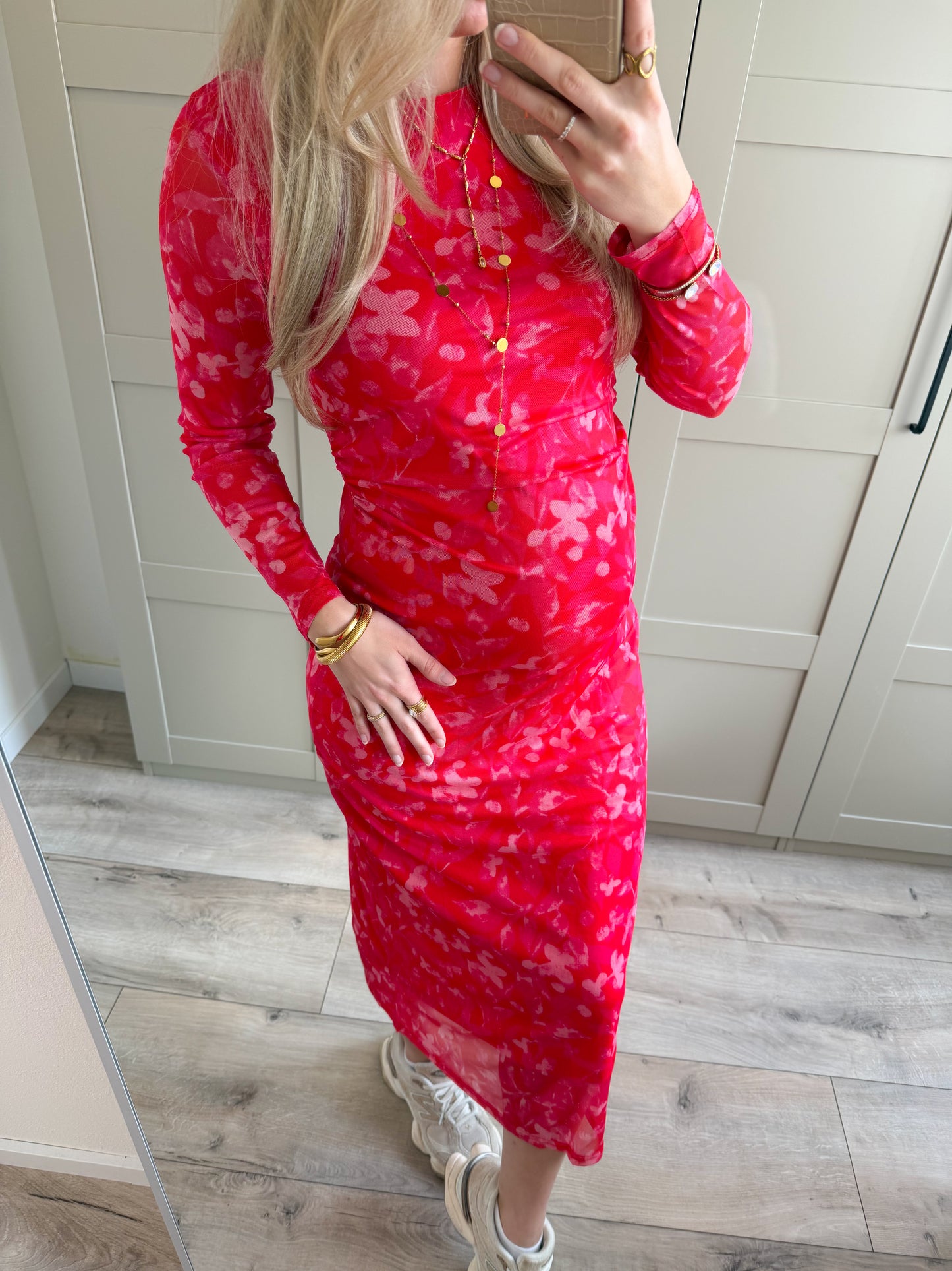 Jurk | Josy | Flower rood roze