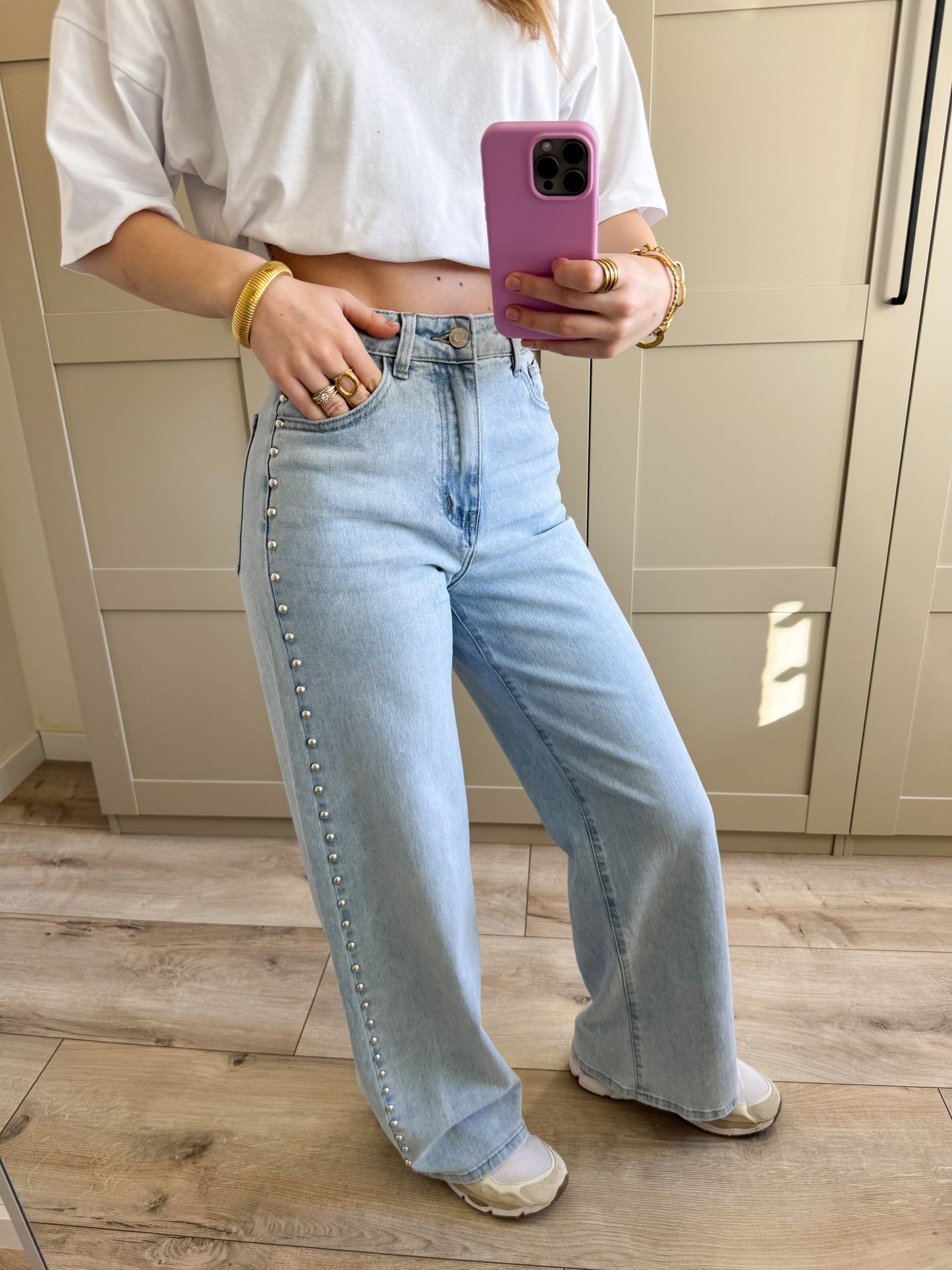Wide leg jeans | Studs | Licht denim