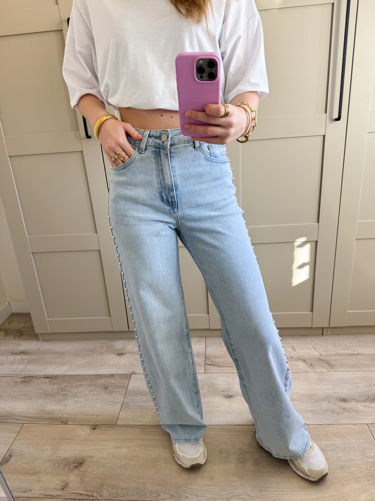 Wide leg jeans | Studs | Licht denim