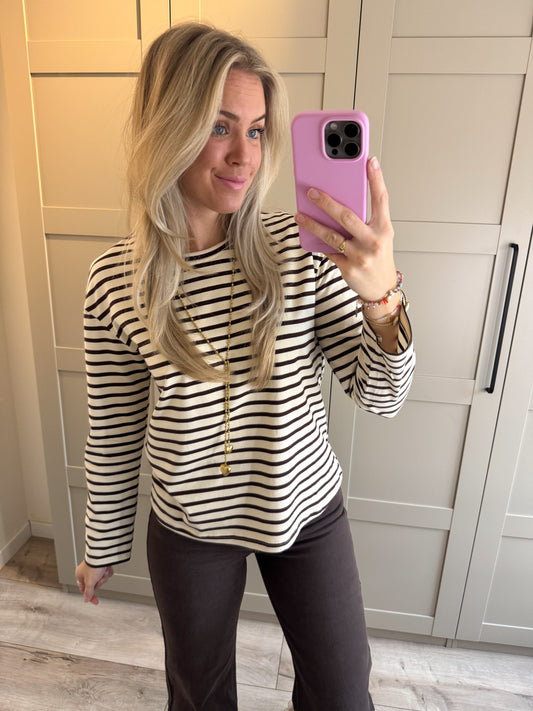 Fitted longsleeve | Stripes | Creme bruin