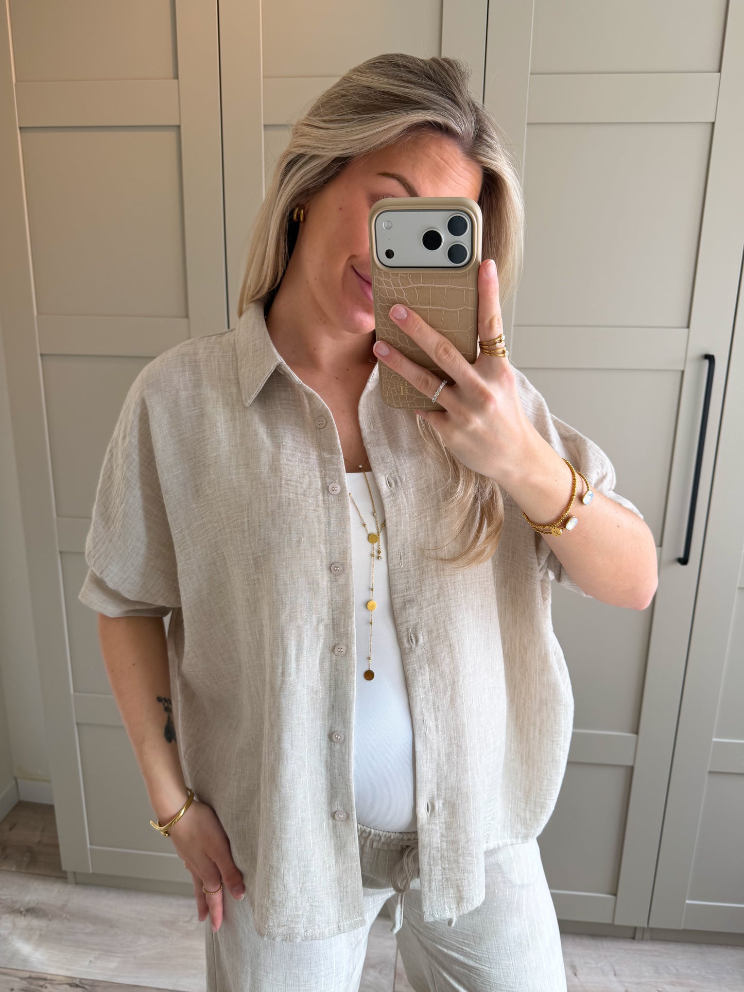 Blouse | Lize | Linnen look goud