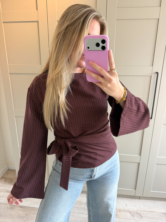 Pre-order Blouse | Nienke | Bordeaux streep 30 sept verzonden