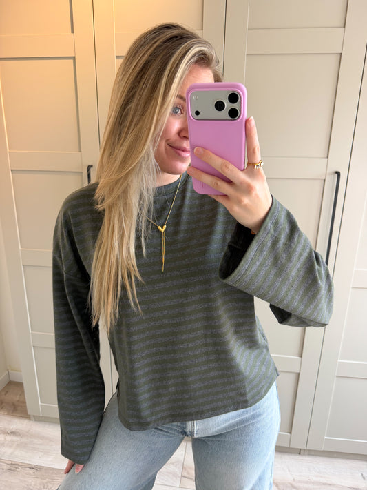 Oversized longsleeve | Stripes | Grijs groen