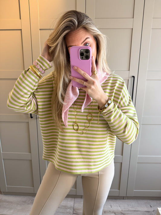 Oversized longsleeve | Stripes | Matcha lichtroze