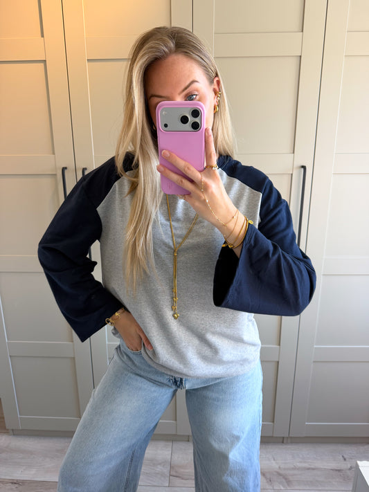 Baseball longsleeve | Fay | Donkerblauw grijs