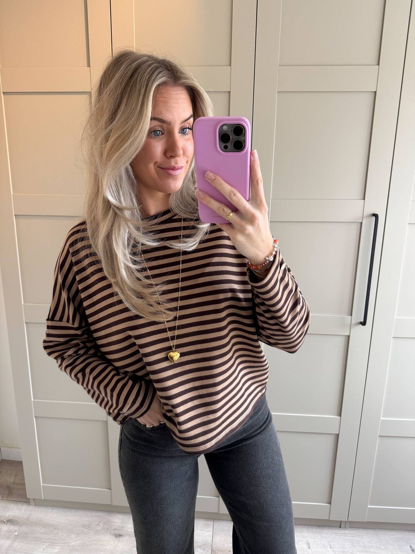 Oversized longsleeve | Stripes | Bruin Camel