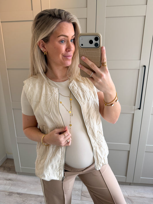 Gilet | Lonneke | Beige linnen look