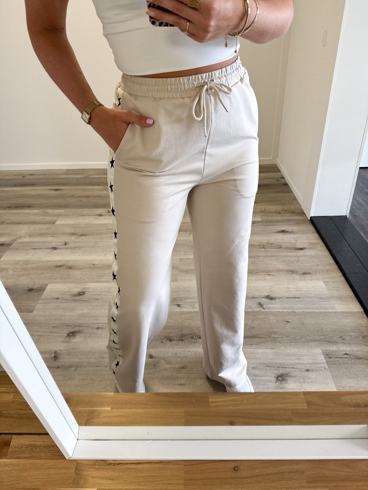 Wide leg jogging | Stars | Beige