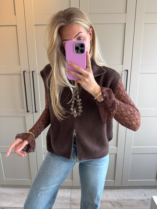 Pre-order Zipper spencer | Jula | Bruin wordt 9 okt verzonden