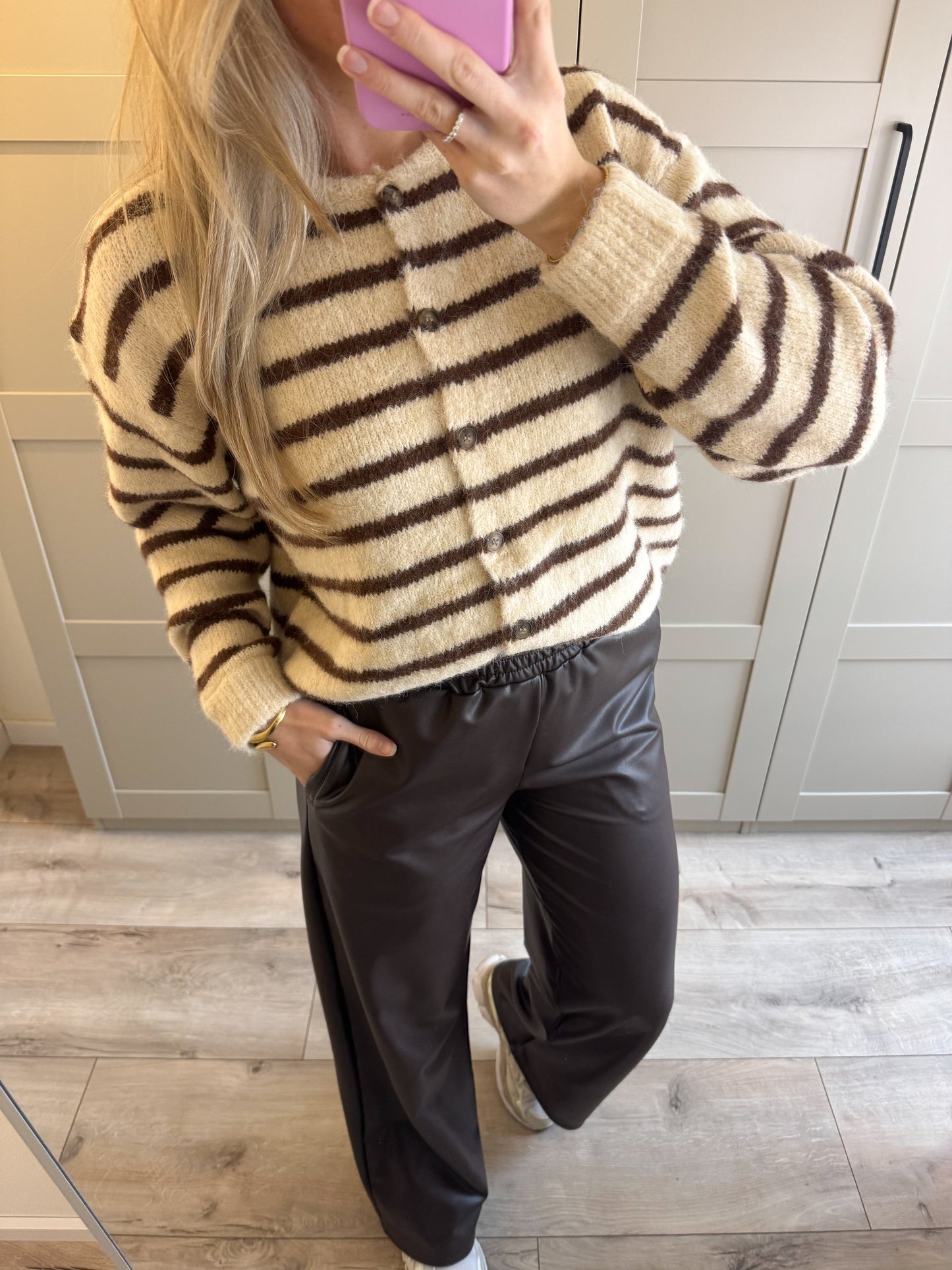 Vest | Noa | Ecru bruin streep