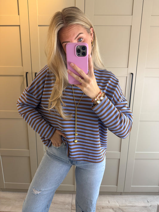 Oversized longsleeve | Stripes | Blauw Camel