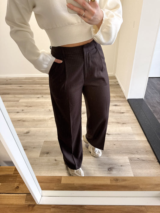 Pantalon | Isabella | Donkerbruin creme streep