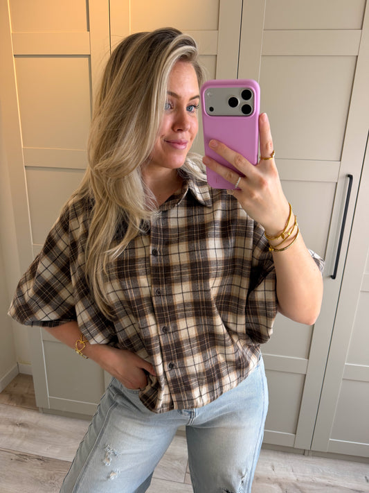 Blouse | Naomi | Beige ruit