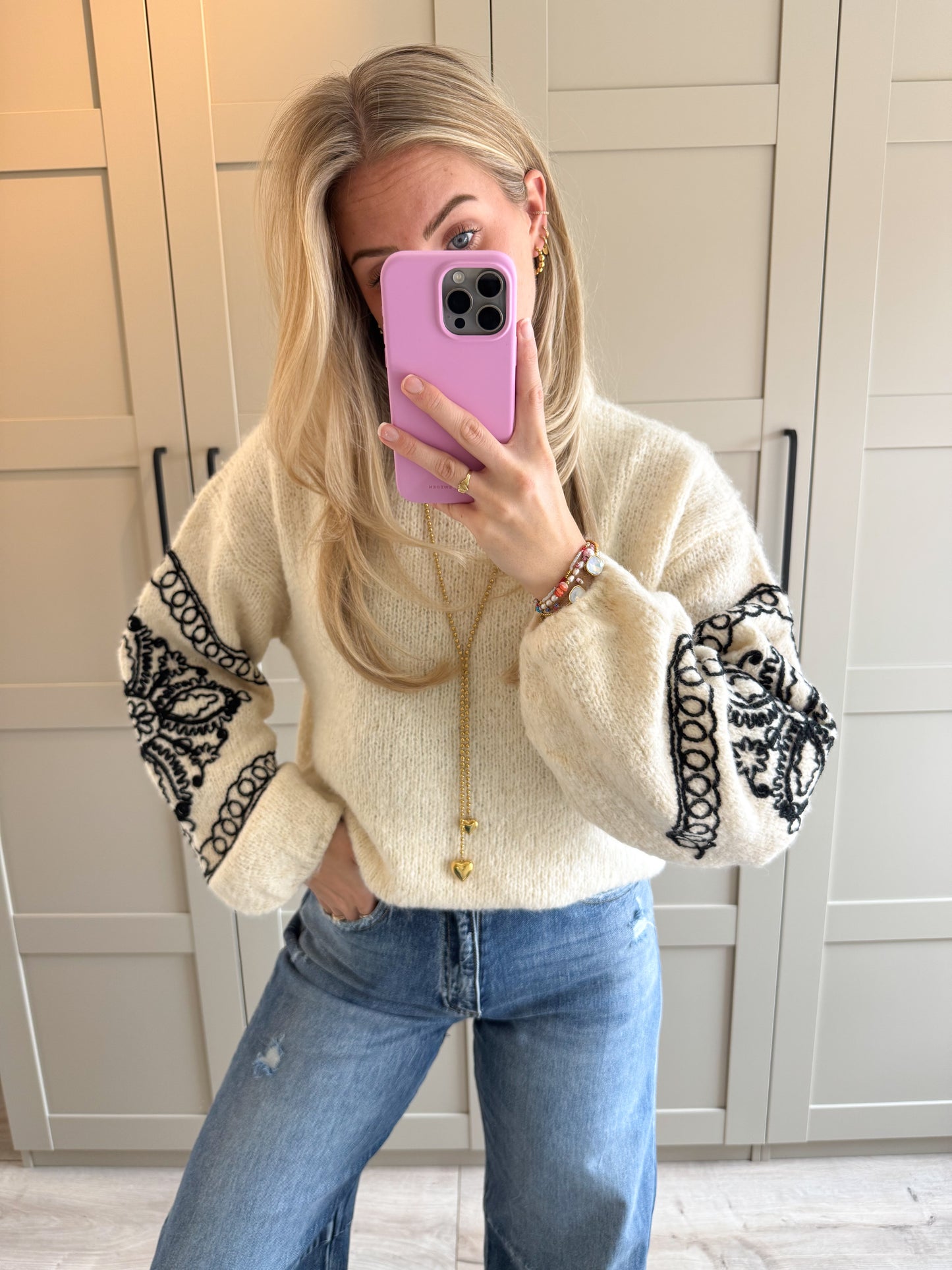 Trui | Mandy | Ecru zwart