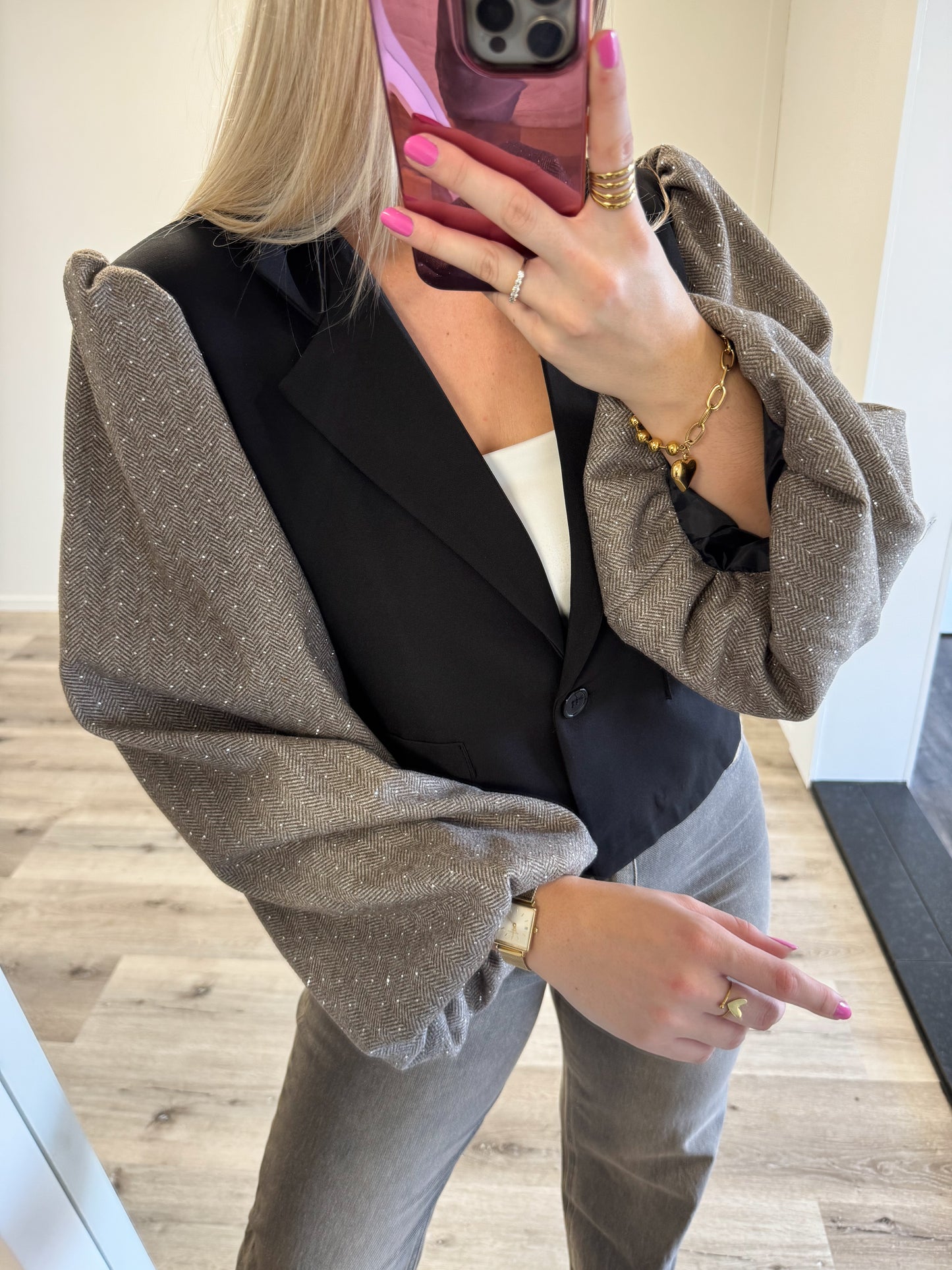 Blazer | Bowy | Zwart Taupe glitter