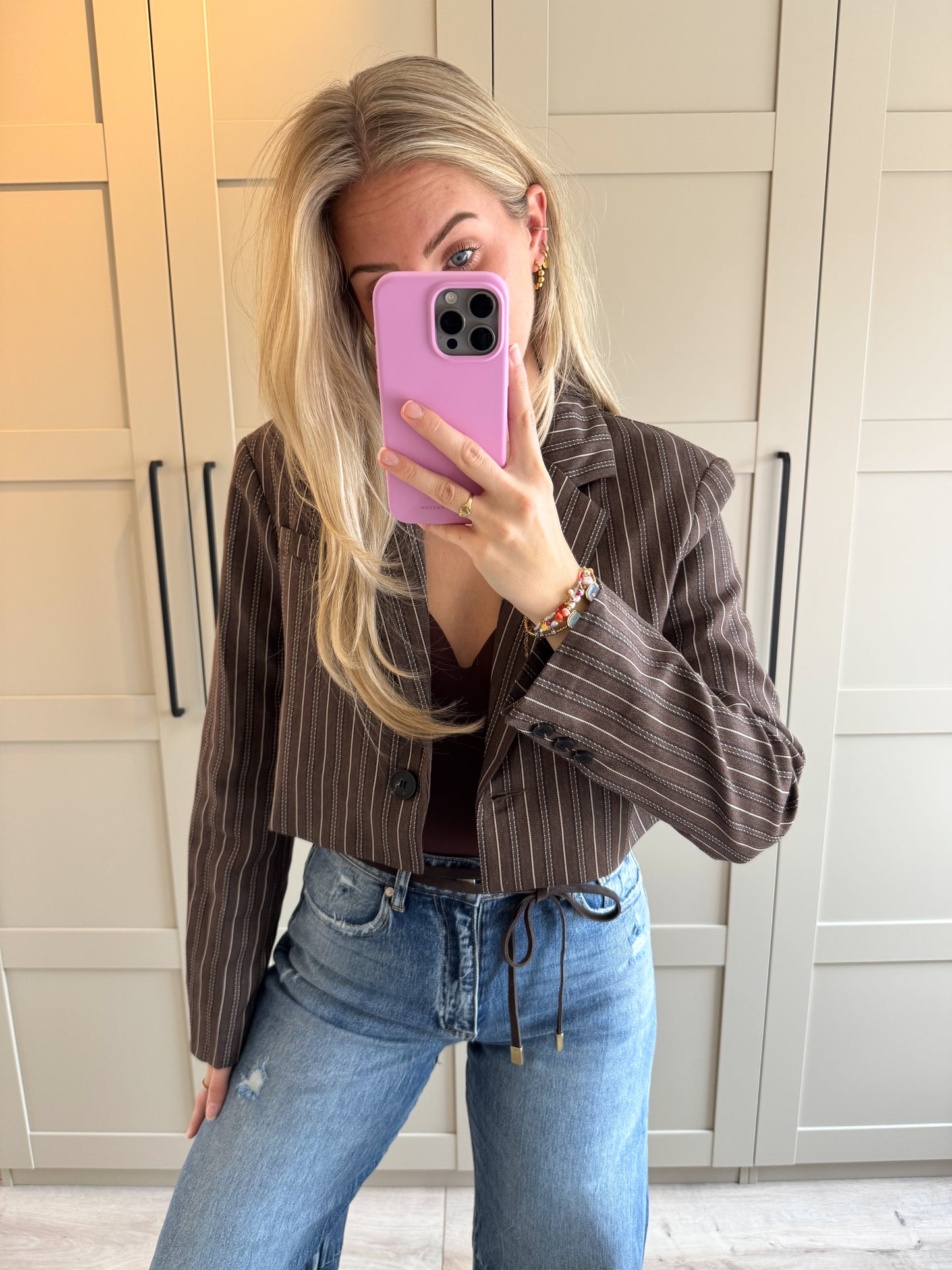 Blazer | Maudi | Bruin beige strepen