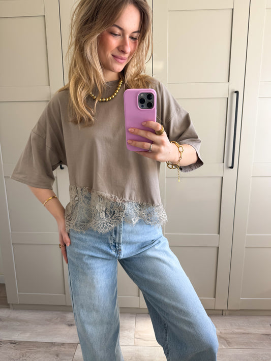 T-shirt | Lace | Taupe
