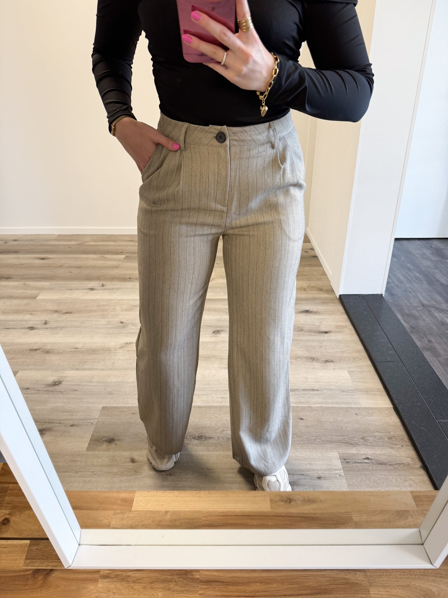 Pantalon | Lauren | Beige zwart streep