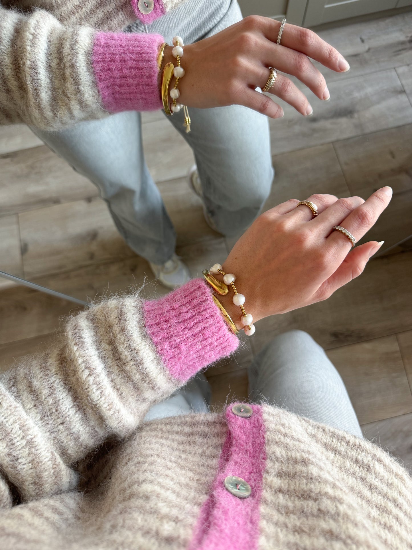 Vest | Pien | Beige Lichtroze streep