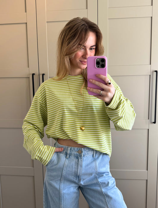 Oversized longsleeve | Chantal | Lime wit