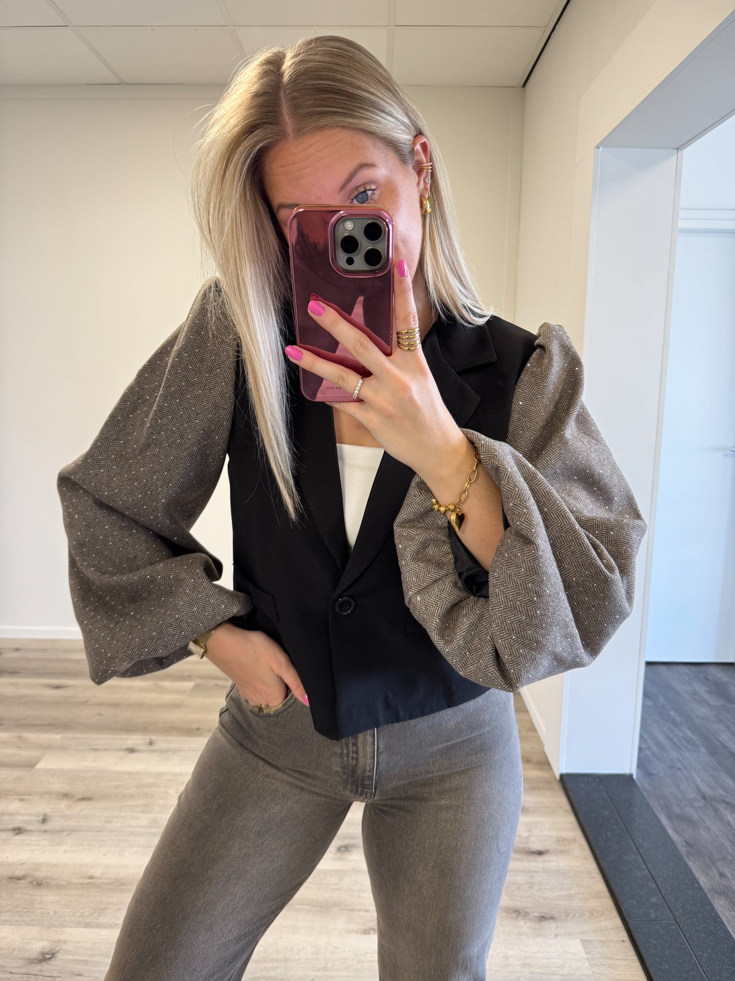 Blazer | Bowy | Zwart Taupe glitter