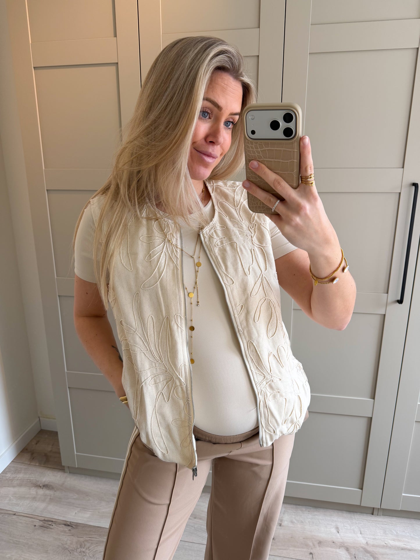 Gilet | Lonneke | Beige linnen look
