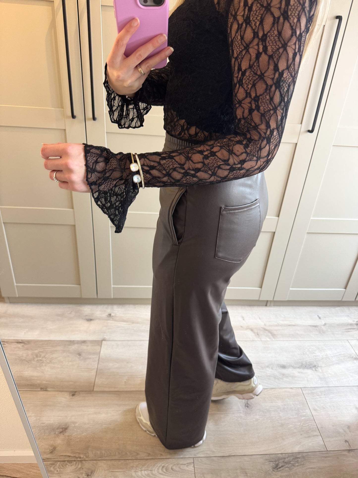 Wide leg broek | Sam | Bruin leather