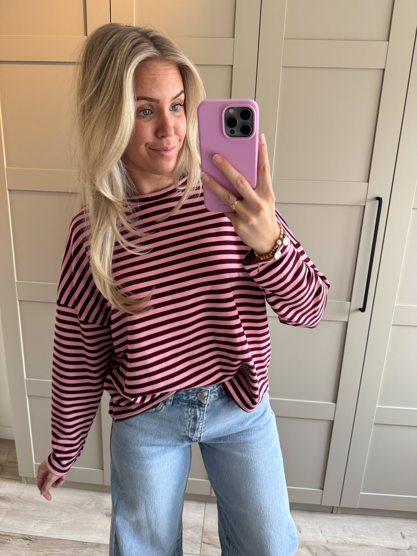 Oversized longsleeve | Stripes | Bordeaux Roze