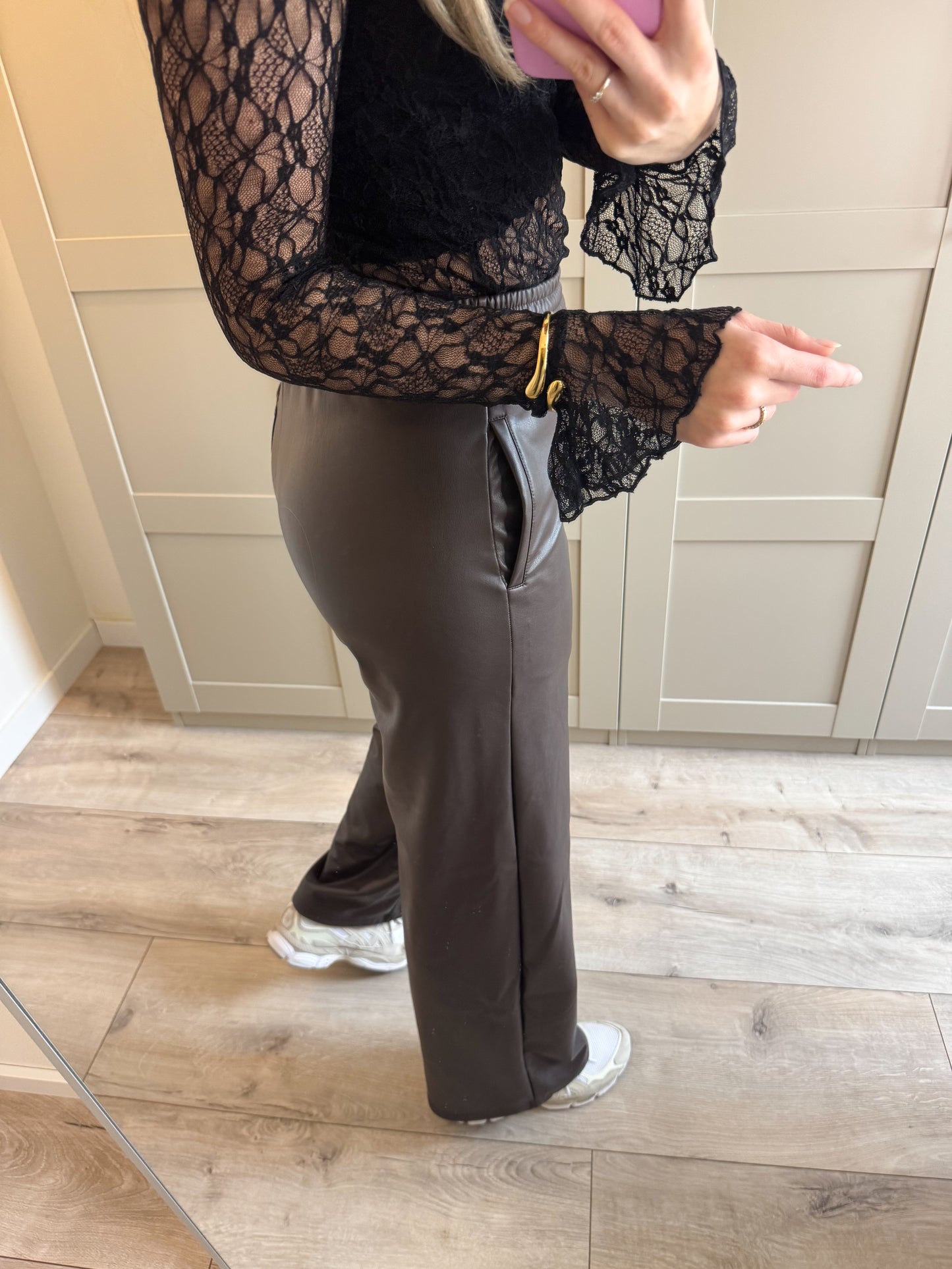 Wide leg broek | Sam | Bruin leather