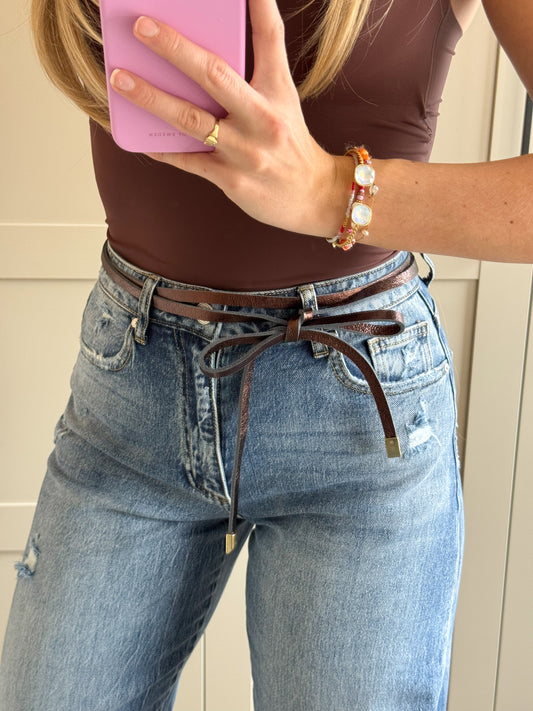 Riem | Lucia | Metallic bruin leer
