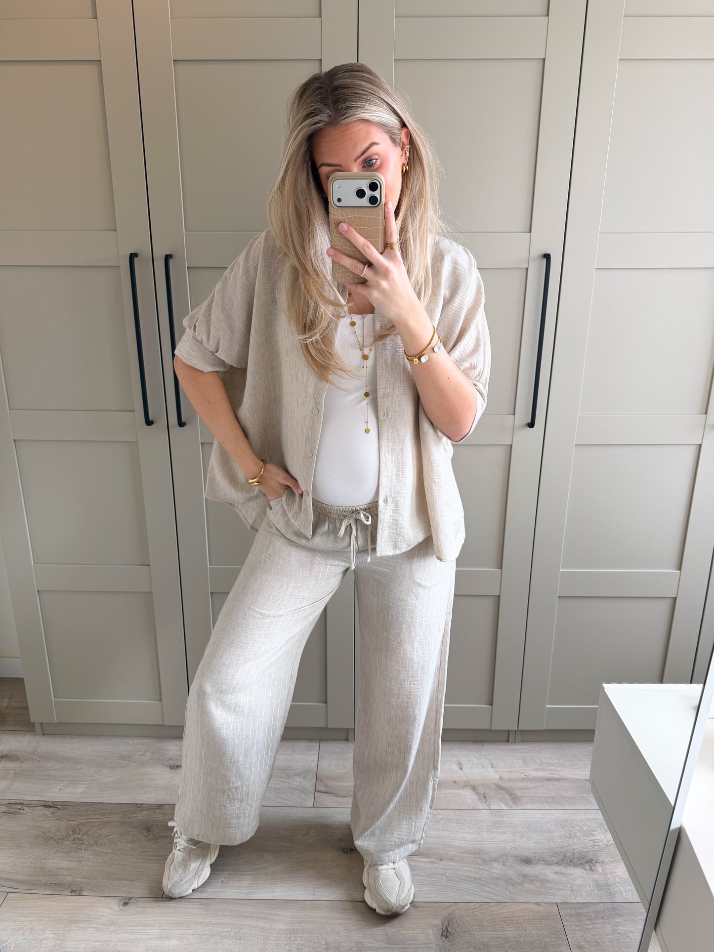 Broek | Lize | Linnen look goud