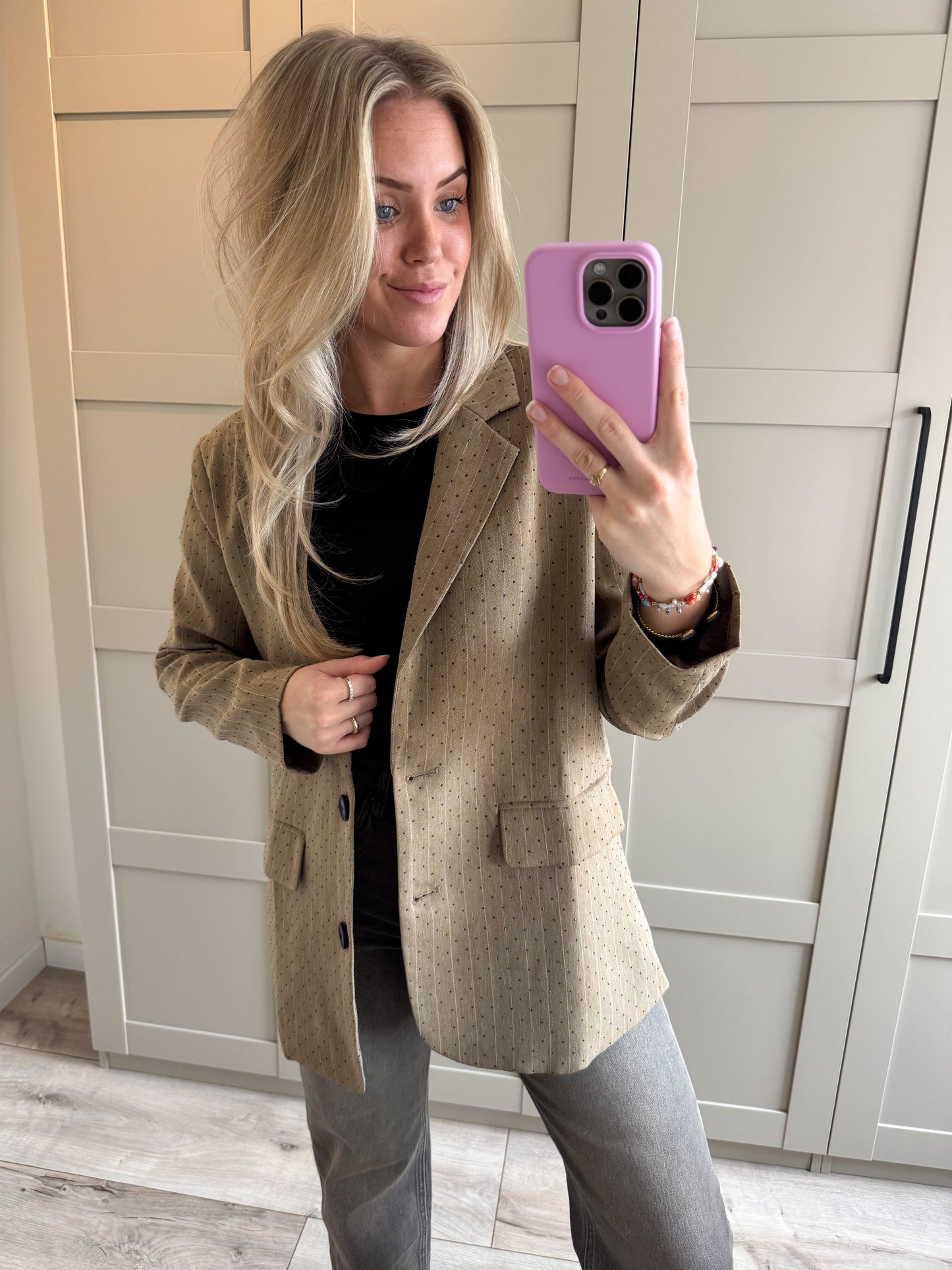 Blazer | Novi | Taupe streep strass