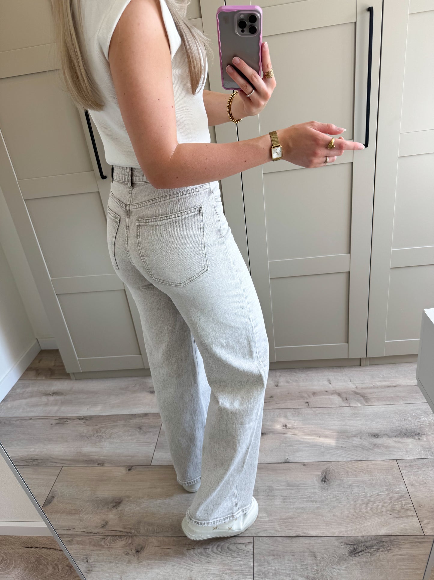 Wide leg jeans | Juna | Beige grijs denim