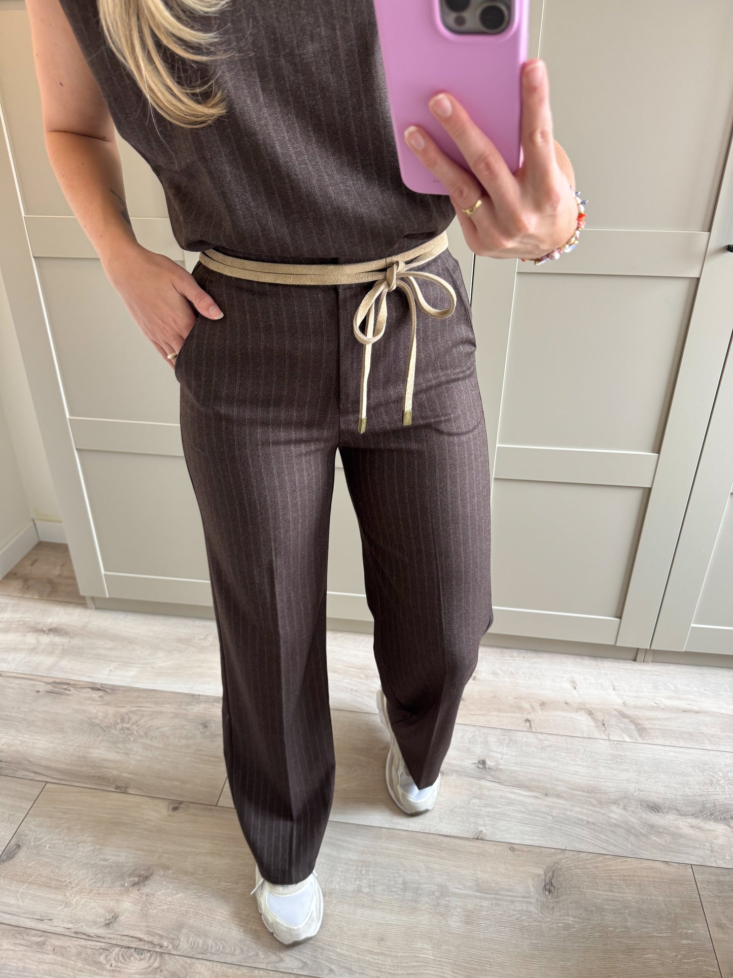 Pantalon | Venna | Bruin beige streep