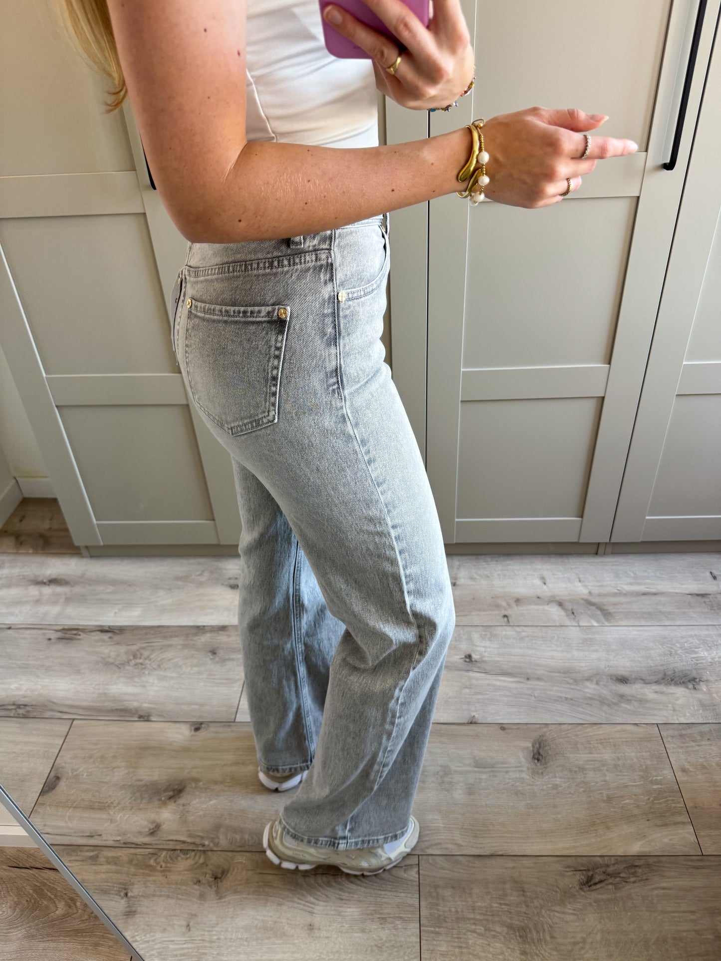 Wide leg jeans | Puck | Lichtgrijs