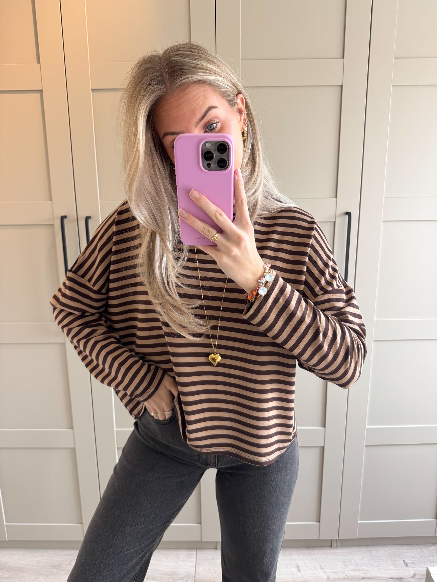 Oversized longsleeve | Stripes | Bruin Camel