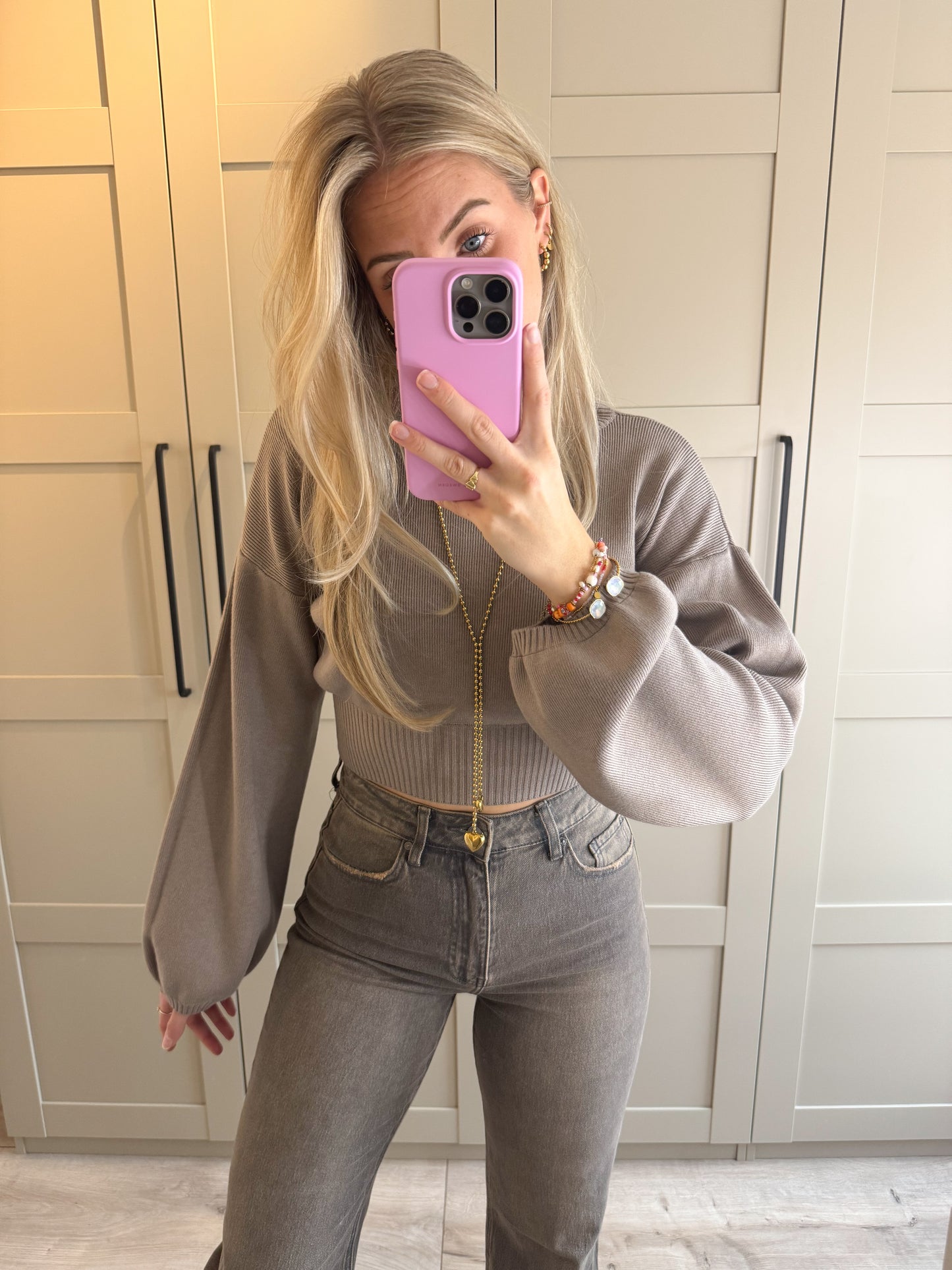 Cropt trui | Lou | Taupe