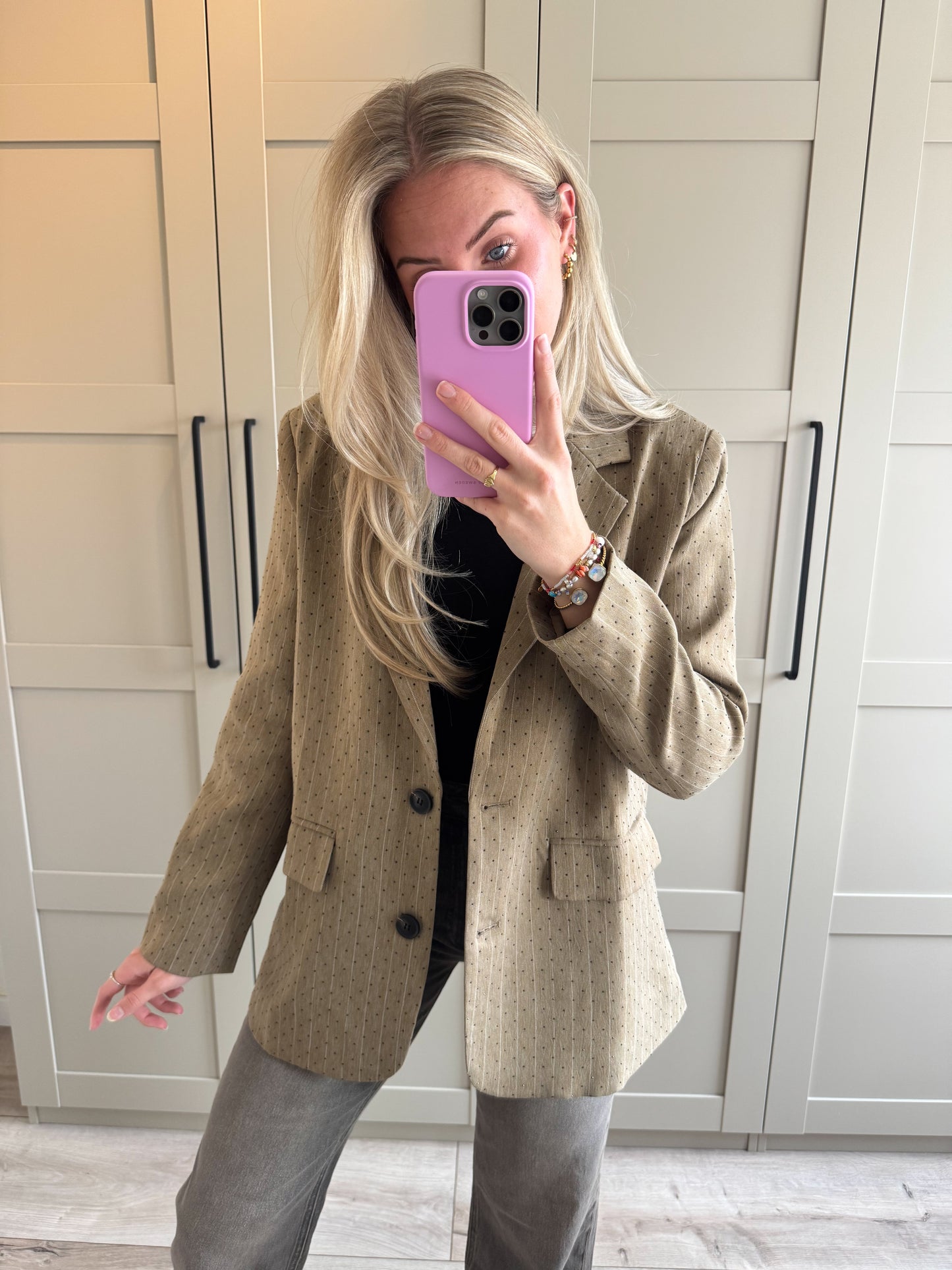 Blazer | Novi | Taupe streep strass