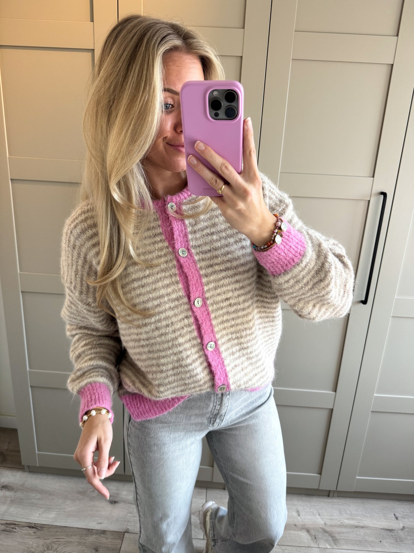 Vest | Pien | Beige Lichtroze streep