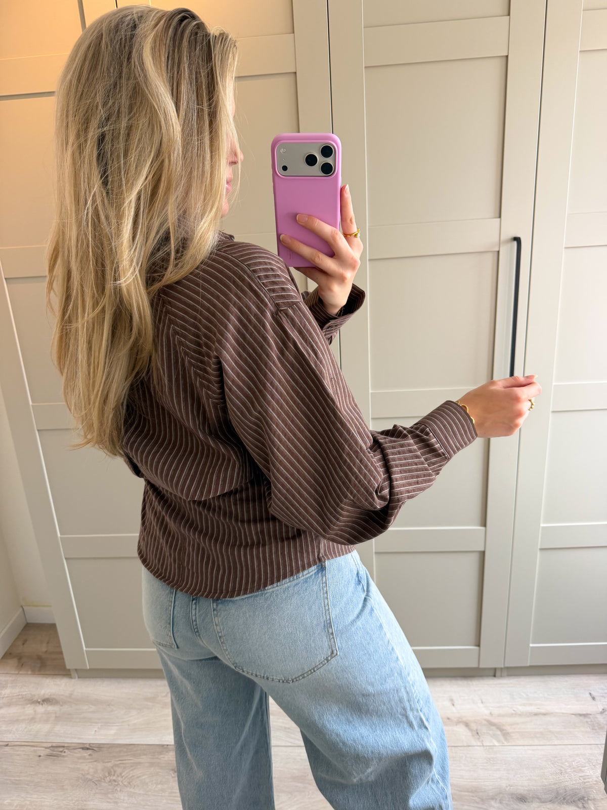 Pre-order Blouse | Jana | Bruin streep 10 sep verzonden
