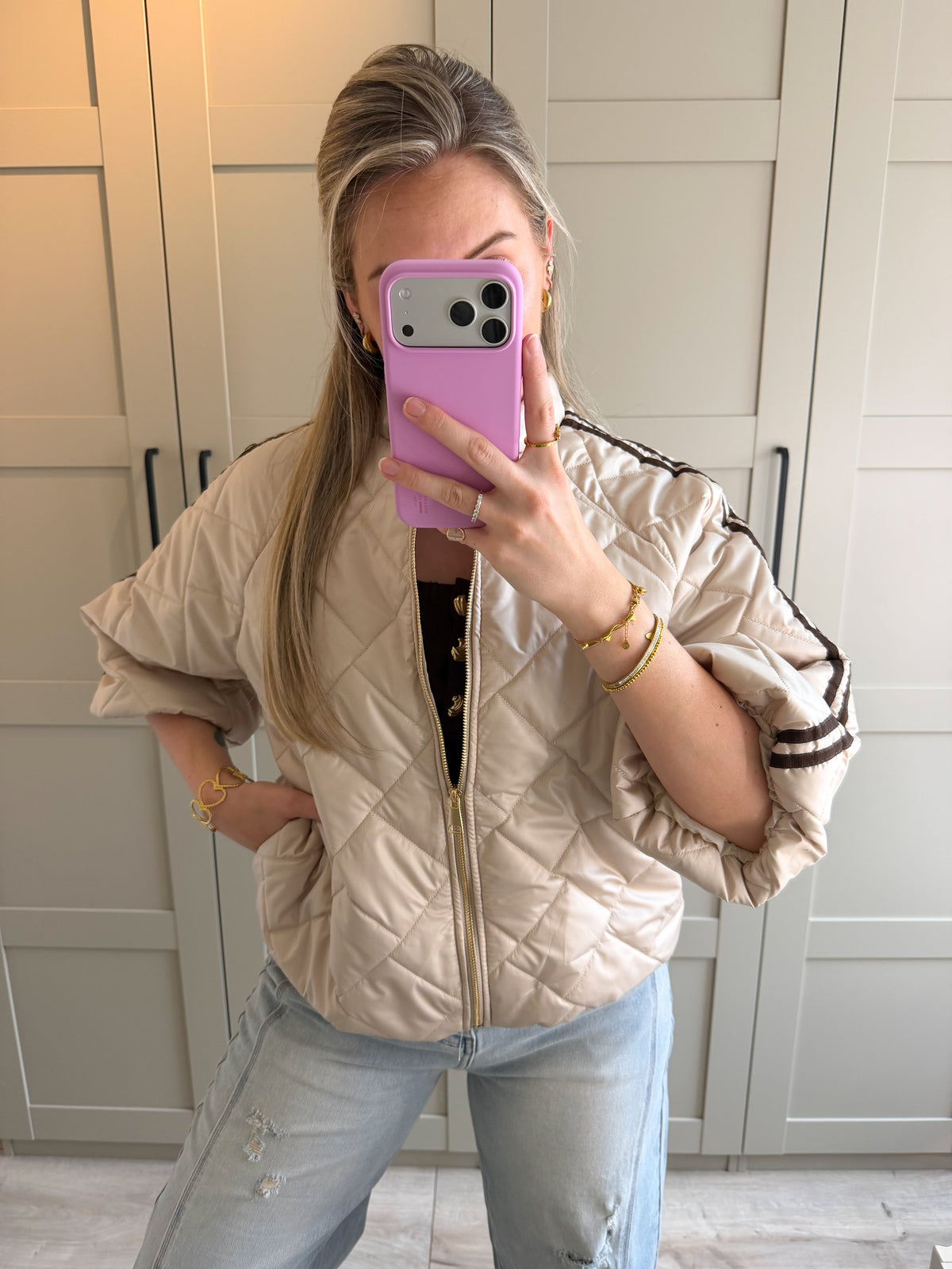 Jacket | Noé | Beige bruin streep