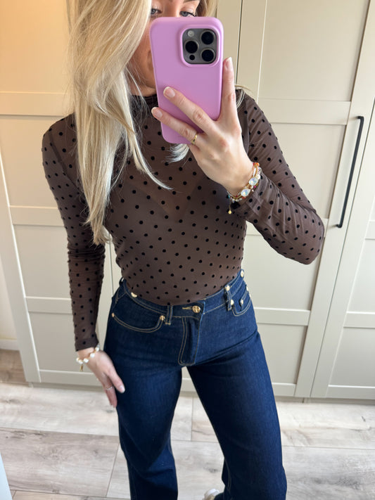 Mesh top | Stips | Bruin zwart
