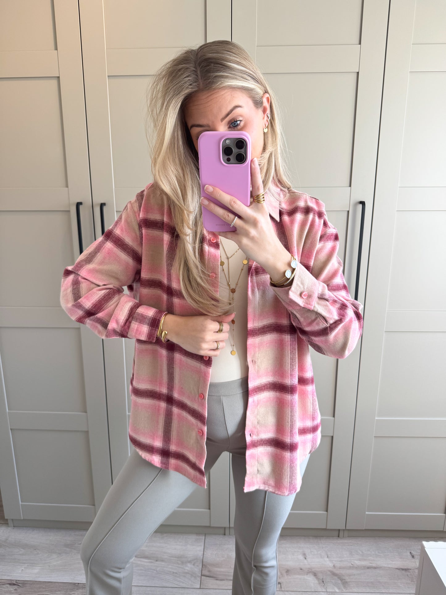 Blouse | Elise | Roze beige geruit