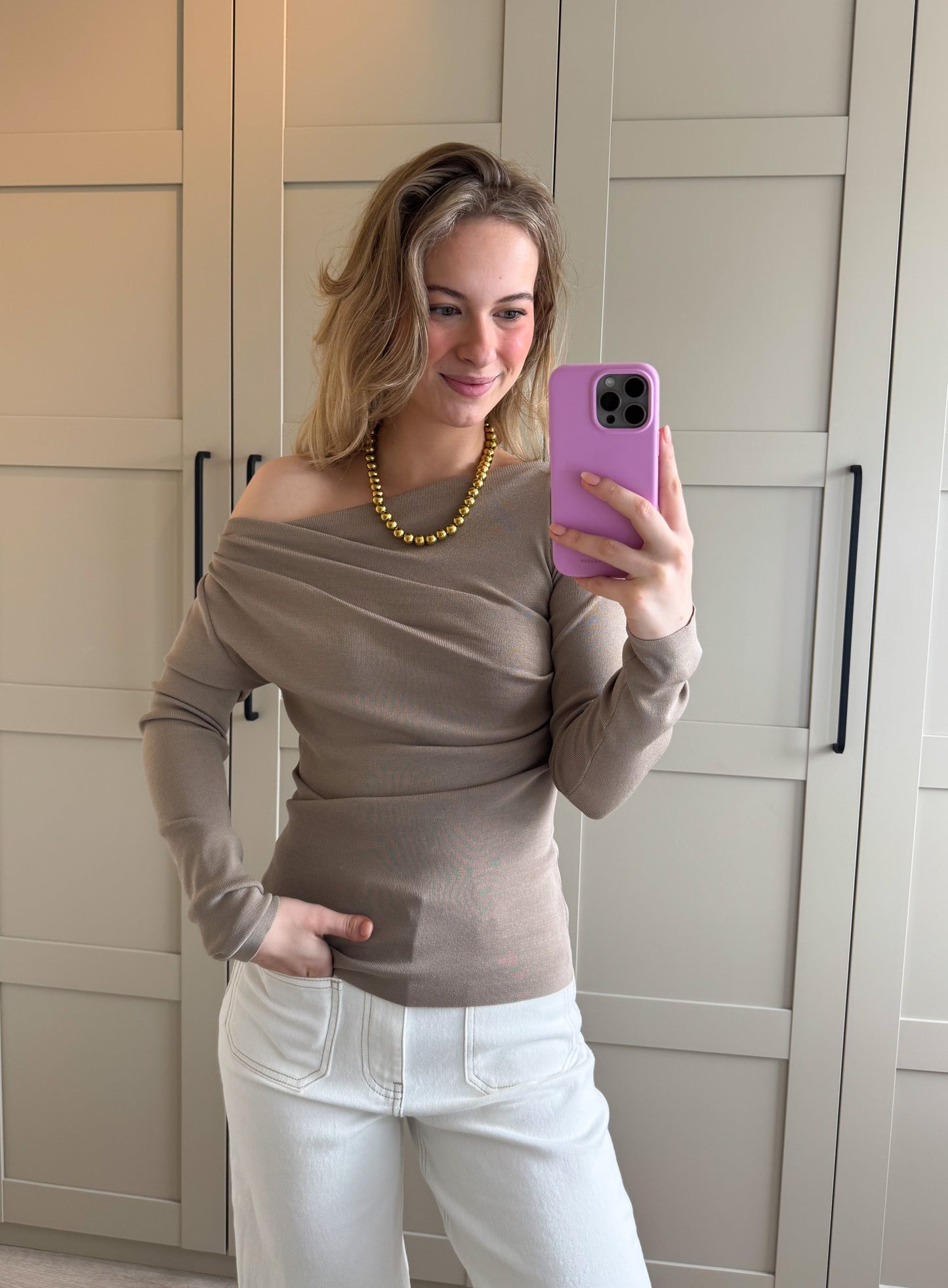 Top | Minke lange mouw | Taupe