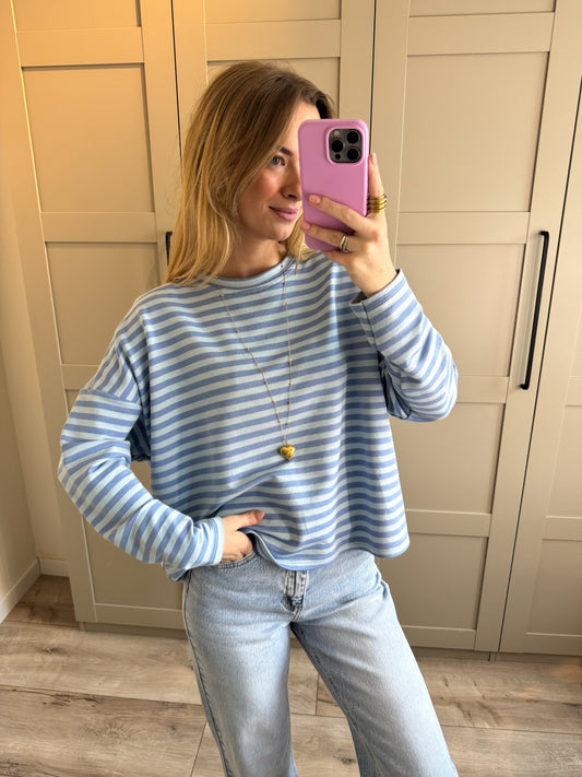 Oversized longsleeve | Stripes | Licht blauw midden blauw