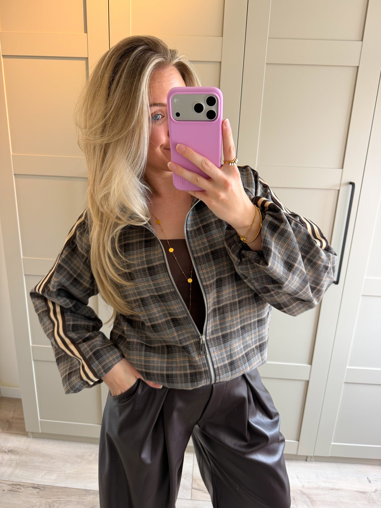 Jacket | Amber | Beige bruin geruit