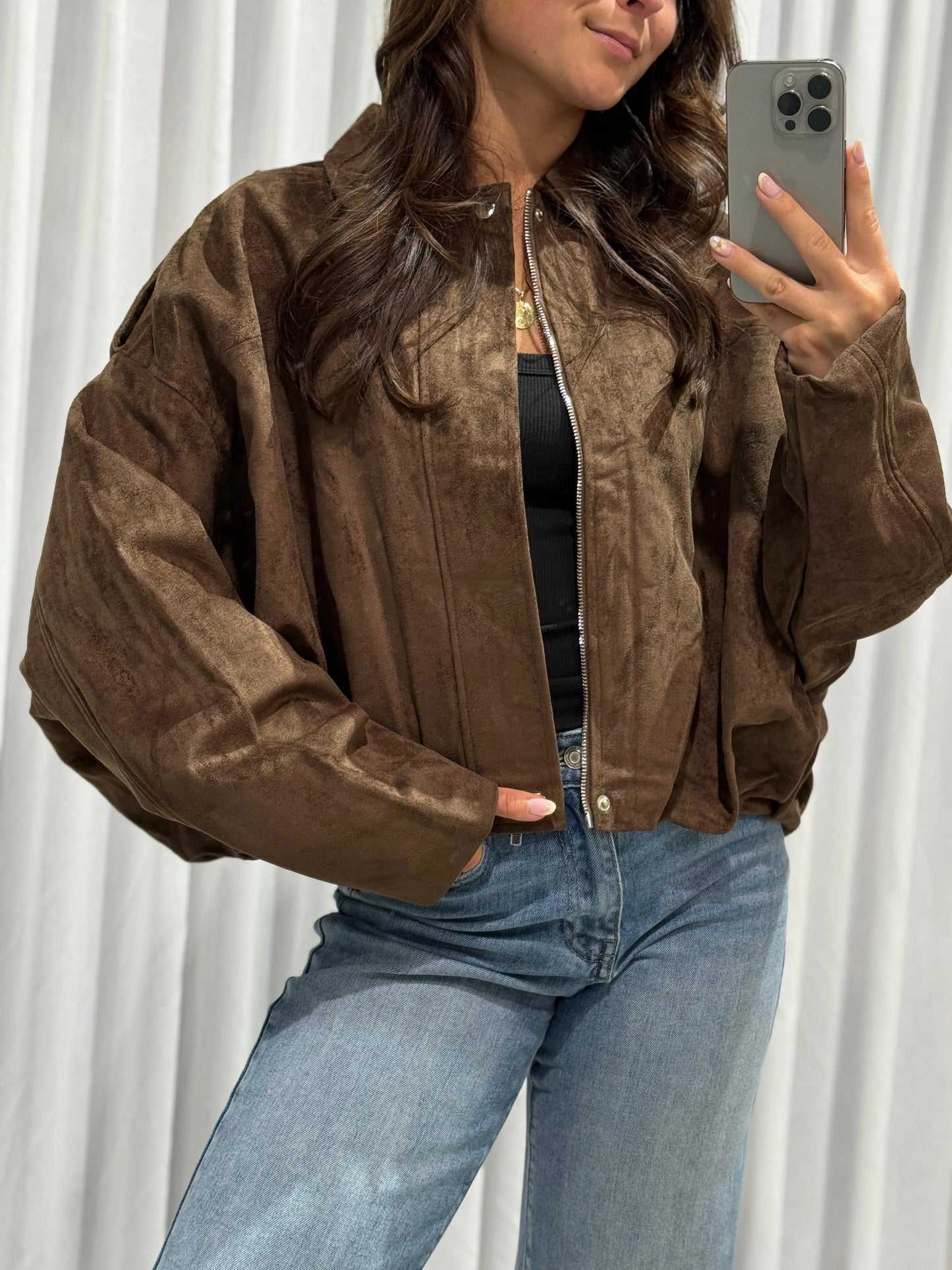 Suede oversized jacket | Nikky | Bruin
