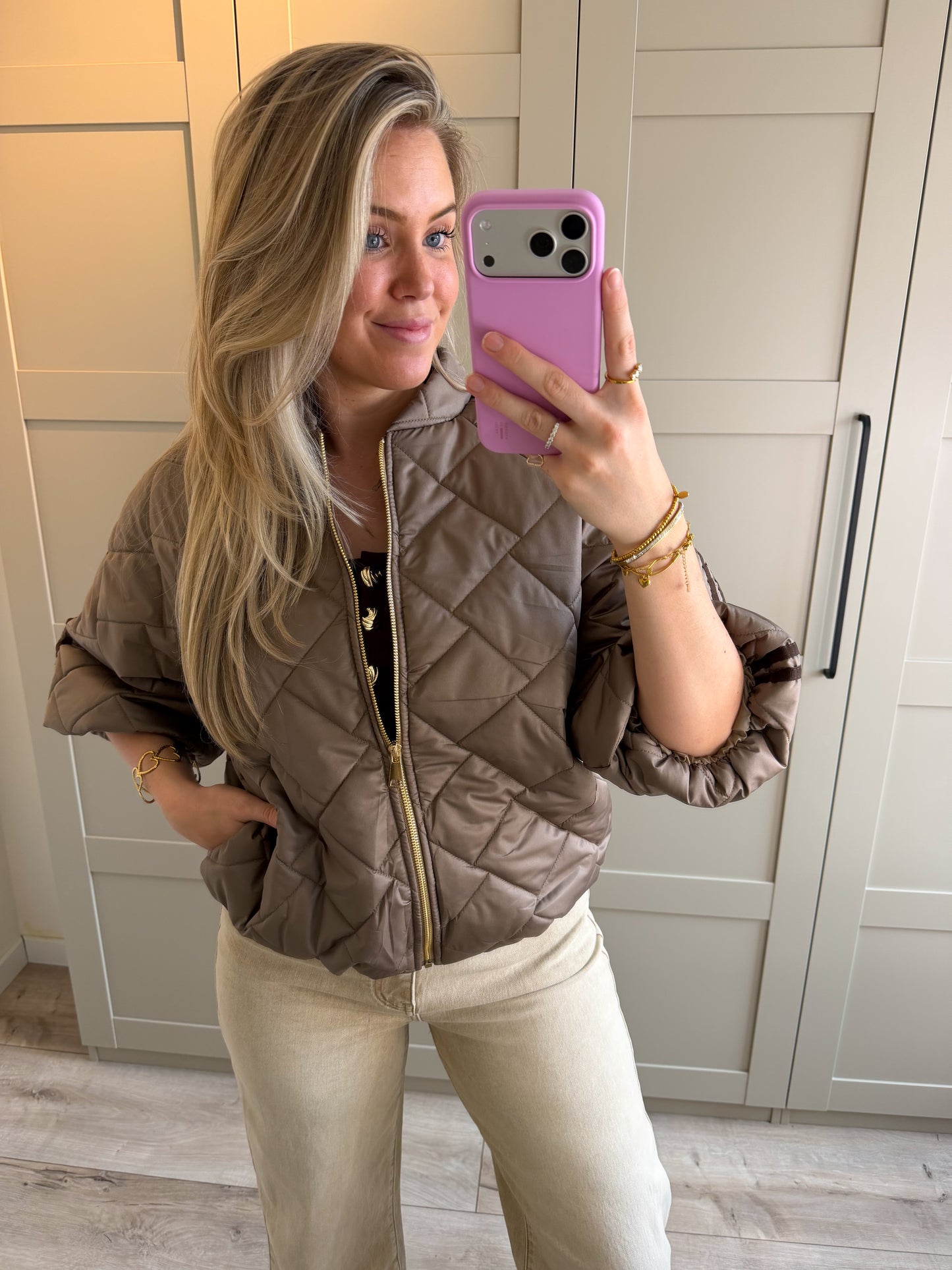 Jacket | Noé | Taupe bruin streep